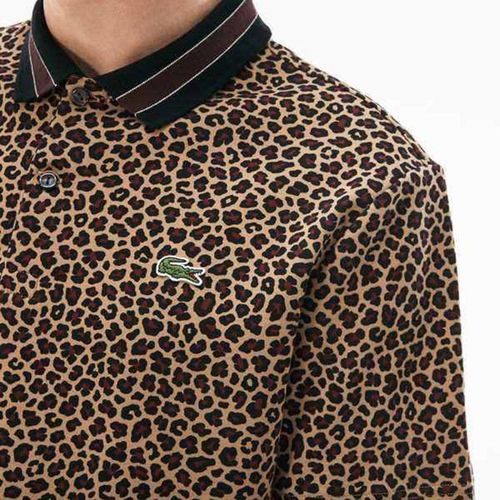 Áo Nam Lacoste Men Beige/White Live Regular Fit Leopard Print Interlock Polo Màu Nâu-4